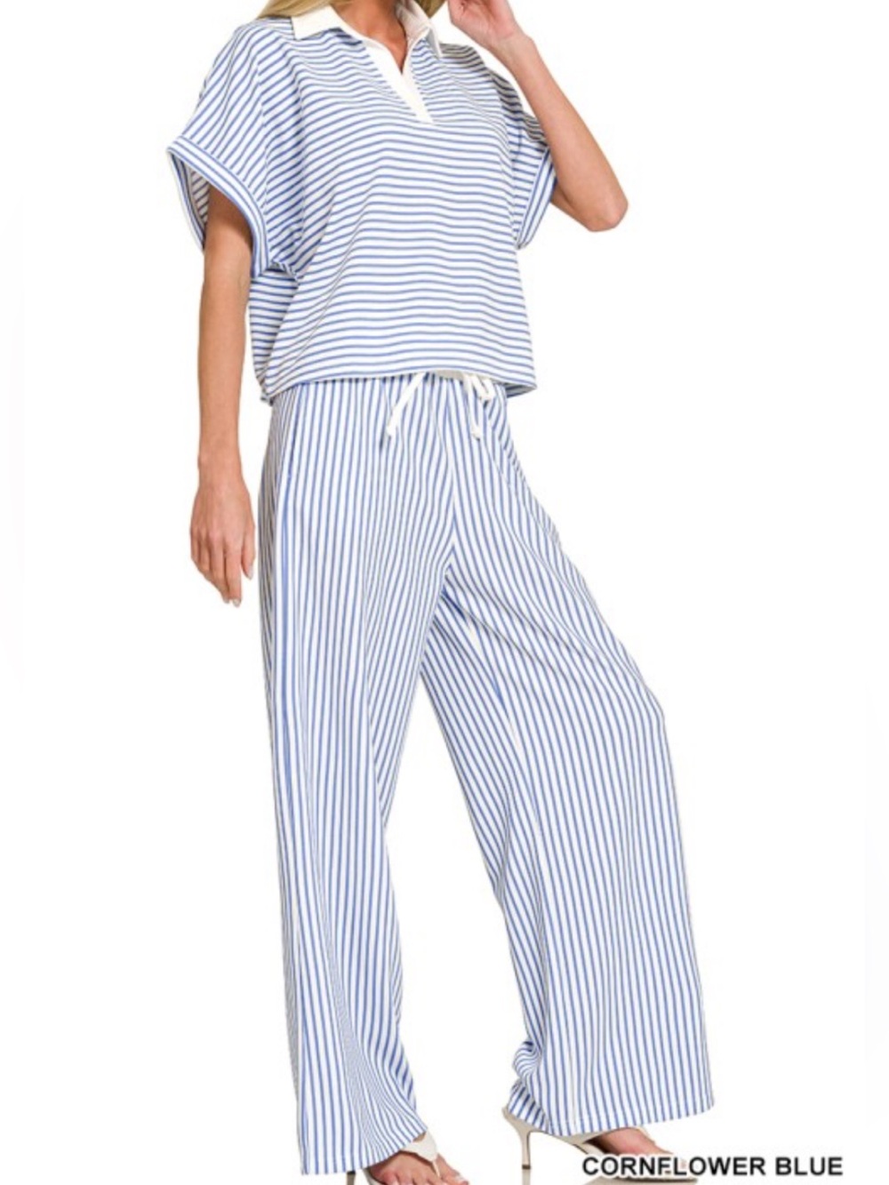 Zenana Blue & White Striped Casual 2 Piece Outfit